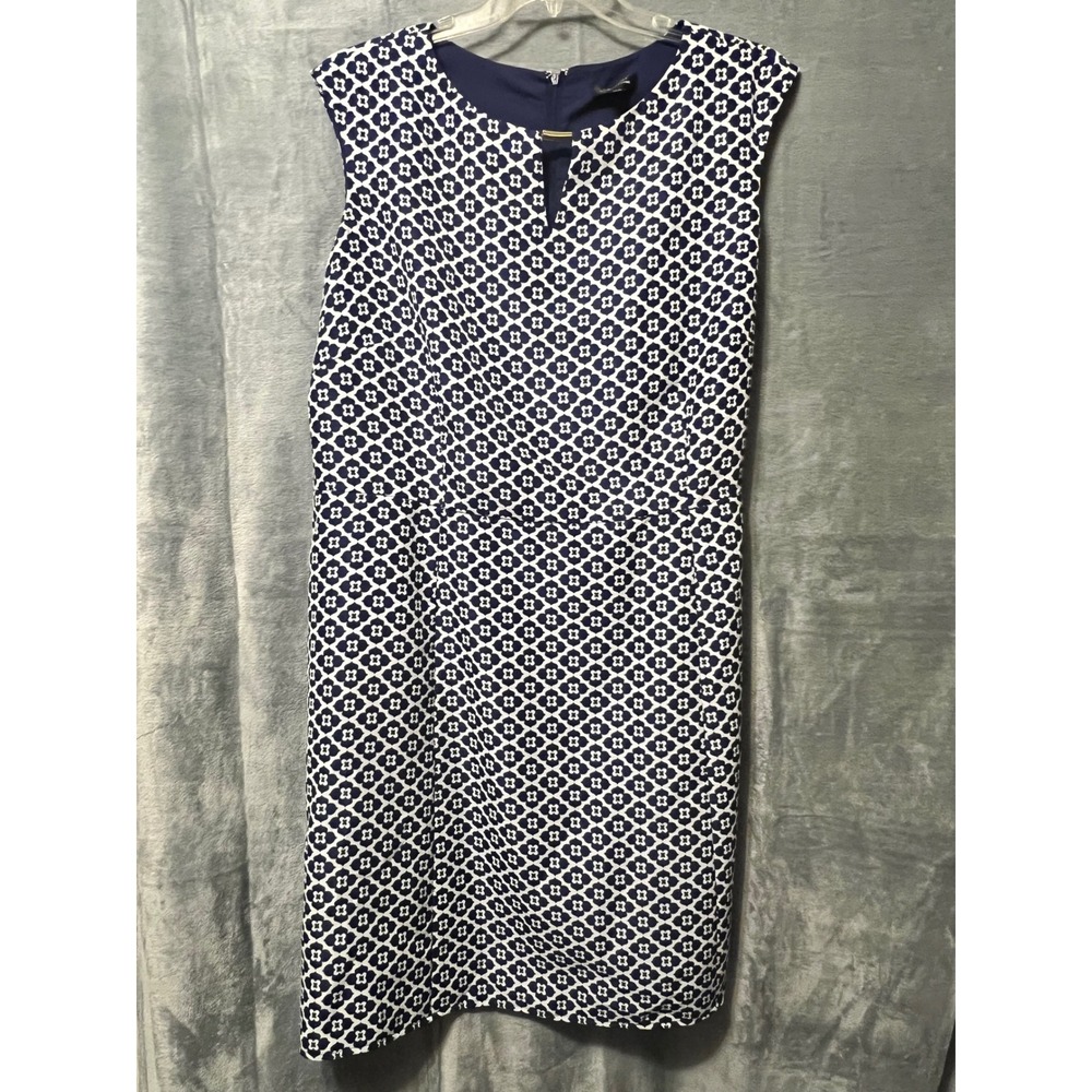 Tahari Arthur S. Levine Dress 20W‎ Blue White Geometric Sleeveless Career